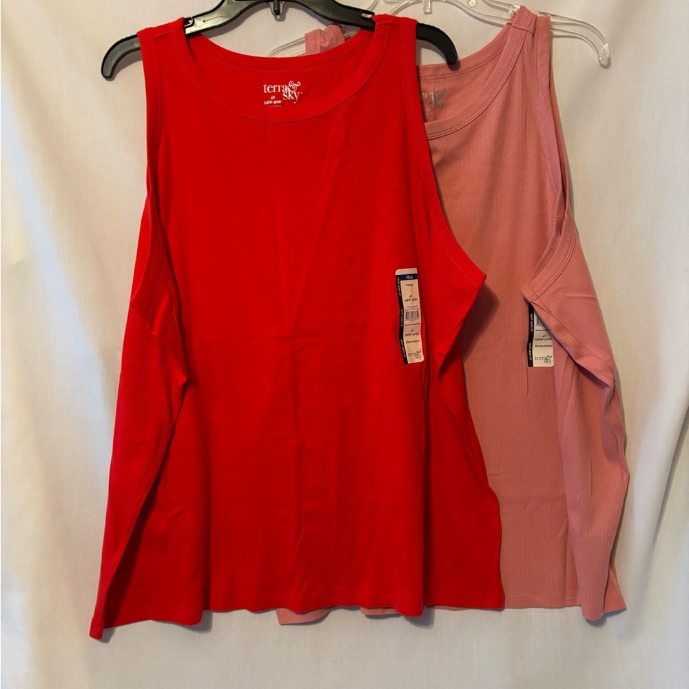 NWT Terra & Sky 4X Vibrant Red and Soft Pink Tank Tops (2)